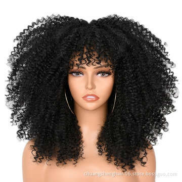 Annivia Top Quality wholesale wigs Afro kinky curly long wigs with bangs for black women 16 inches heat resistant synthetic wig